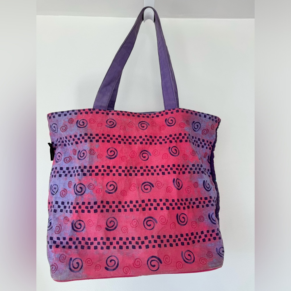 Laurel Burch Cat Tote large handbag pink purple beaded water resistant lined - Picture 3 of 11